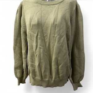 Lush Sage Green Puff Sleeve Sweater Crewneck Knit Top